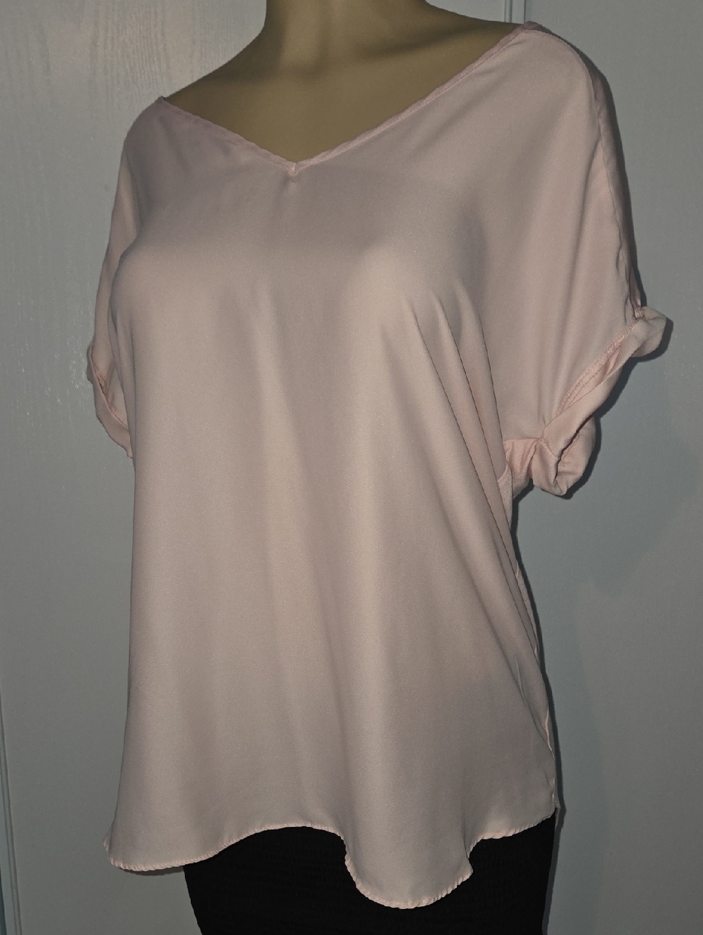 Metaphor Light Pink V-Neck Short Sleeve Blouse